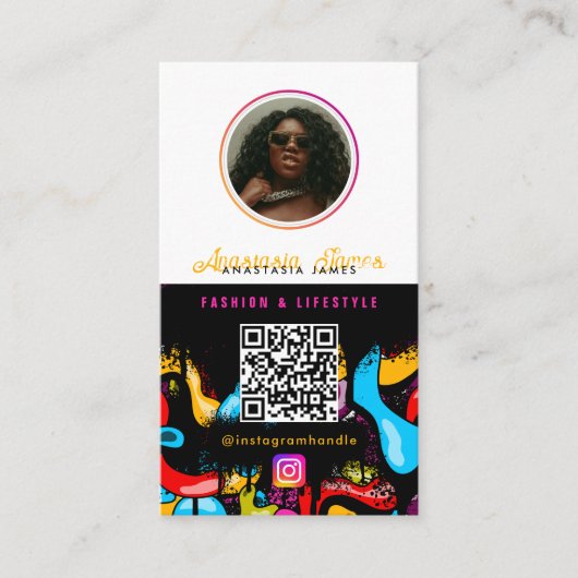 6 Photo Feed Grid Social Media QR Code Hip Hop 名刺 (正面)