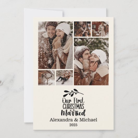6 Photo Minimialist Our First Christmas Married シーズンカード (正面)