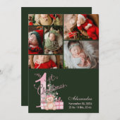 6 Photo  Pink Green Baby First Christmas シーズンカード (正面/裏面)