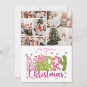 6 Photo Pink Green Bow Tree Merry Christmas シーズンカード (正面)