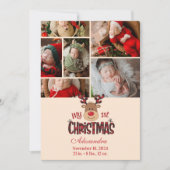 6 Photo Plaid Reindeer Baby First Christmas シーズンカード (正面)