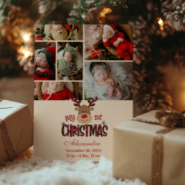 6 Photo Plaid Reindeer Baby First Christmas シーズンカード