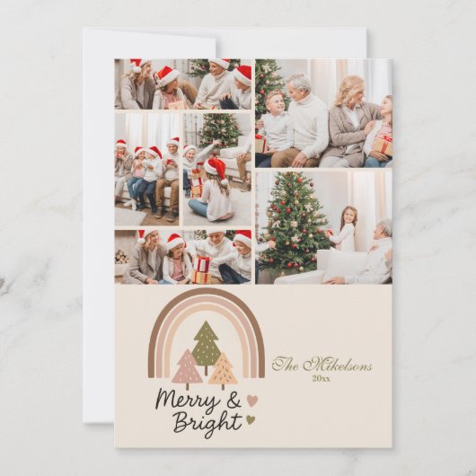 6 Photo Retro Rainbow Merry & Bright  シーズンカード (正面)