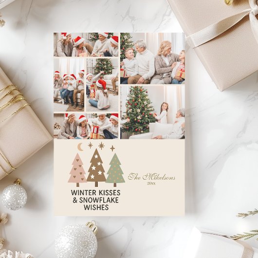 6 Photo Retro Winter Kisses & Snowflake Wishes シーズンカード
