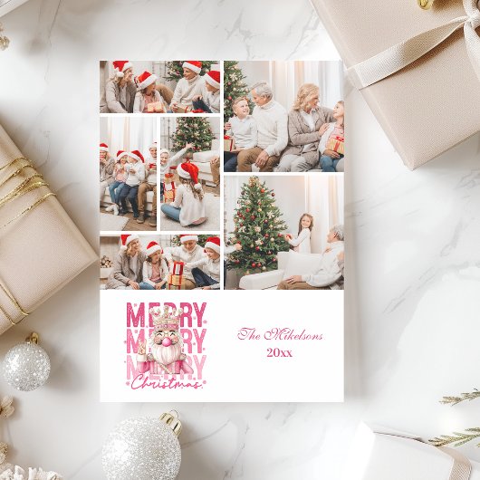 6 Photo Vintage Pink Nutcracker Christmas シーズンカード