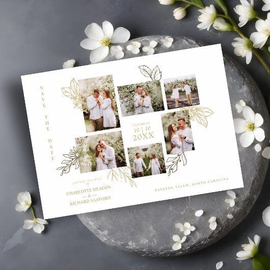 6 Photos Collage Wedding Botanical Branches Frame セーブザデート