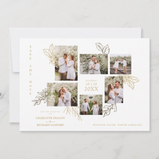 6 Photos Collage Wedding Botanical Branches Frame  セーブザデート (正面)