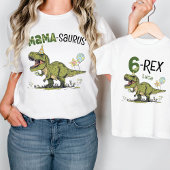 6-Rex かわいい恐竜テーマ 6歳の誕生日パーティーの名前  Tシャツ