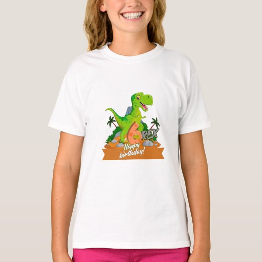 6 Rex 恐竜 誕生日パーティー ベビーTシャツ Tシャツ (正面)