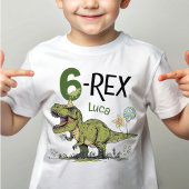 6-Rex Cute Dinosaur Theme 6th Birthday Party Name  Tシャツ
