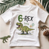 6-Rex Cute Dinosaur Theme 6th Birthday Party Name  Tシャツ
