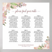 6 Table Rustic Pink Floral Wedding Seating Chart ポスター (正面)