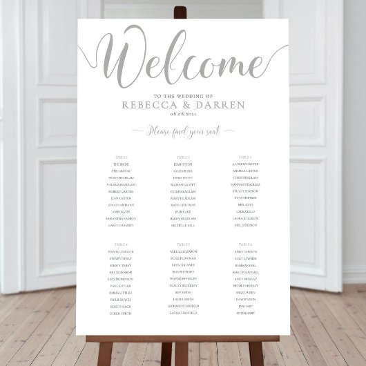 6 Table Wedding Seating Chart Silver ポスター