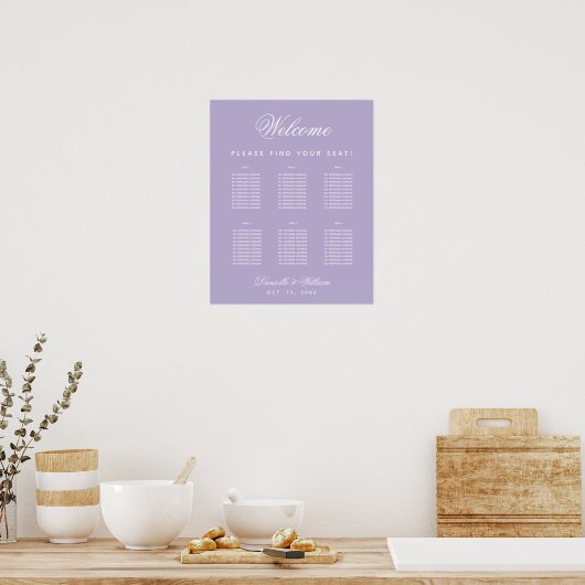 6 Tables Lavender Wedding Purple Seating Chart ポスター (キッチン)