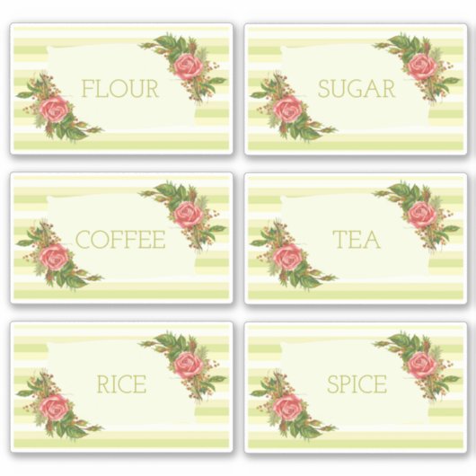 6 xヴィンテージレトログリーンストライプキャニスタラベル シール (正面)