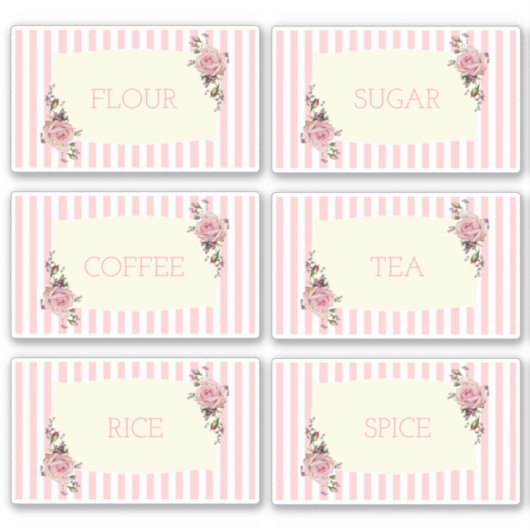 6 xヴィンテージレトロピンクストライプバラキャニスタラベル シール (正面)