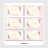 6 xヴィンテージレトロピンクストライプバラキャニスタラベル シール (シート)