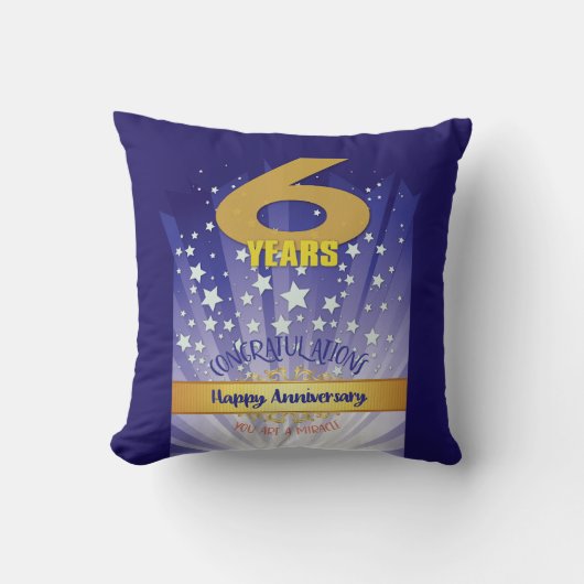 6 Year CUSTOM NAME 12 Step Anniversary Bold Number クッション (正面)