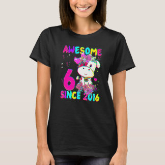 6 Years Old 6th Birthday Girls Cute Cow Awesome Si Tシャツ