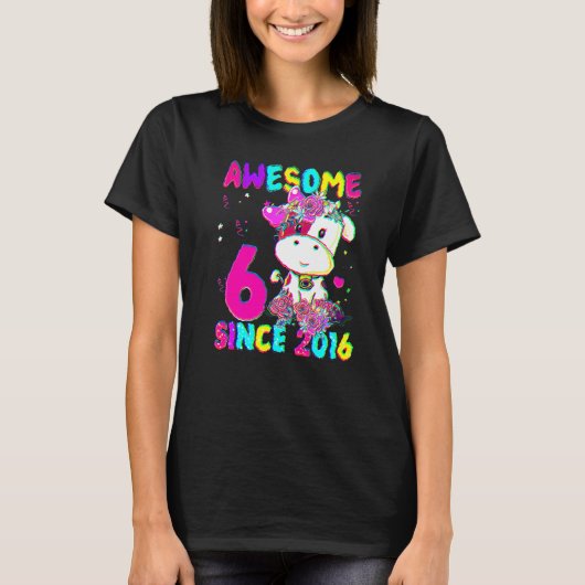 6 Years Old 6th Birthday Girls Cute Cow Awesome Si Tシャツ (正面)