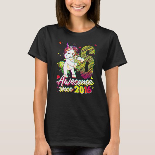 6 Years Old  Unicorn Flossing 6th Birthday Girl Un Tシャツ (正面)