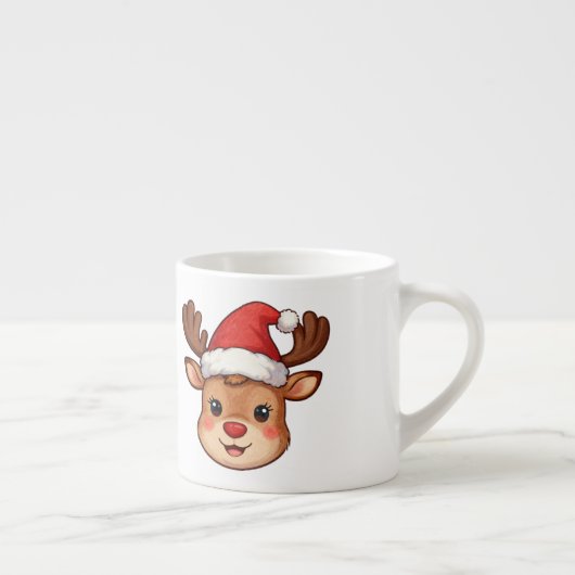 6oz Mini Reindeer Latte Mug with Festive Santa Ha エスプレッソカップ (右)