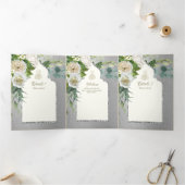 6pg NIKAH WALIMAHホワイトグリーナリーシルバー結婚ズ 三つ折り招待状 (内部)