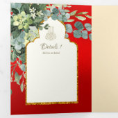 6pg NIKAH WALIMAH赤金ゴールド緑結婚色 三つ折り招待状 (内部最初)