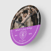 6thアメジスト結婚の記念日ハート宝石パープル ラウンド壁時計 (傾斜)