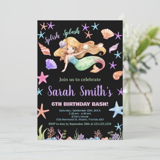 6thパープルアンダーザシーマーメイド誕生日 招待状 (スタンド正面)