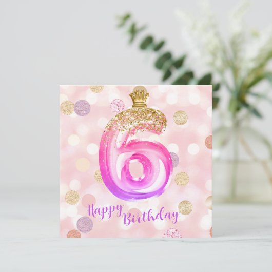 6thピンクパープル金ゴールド誕生日ガールカード カード (スタンド正面)