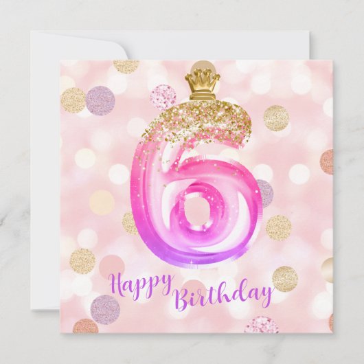 6thピンクパープル金ゴールド誕生日ガールカード カード (正面)
