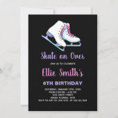 6thブラックパープルアイススケートで滑る誕生日招待状 招待状 (正面)