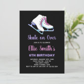 6thブラックパープルアイススケートで滑る誕生日招待状 招待状 (スタンド正面)