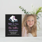 6thブラックパープルアイスフォトスケートで滑る誕生日 招待状 (スタンド正面)