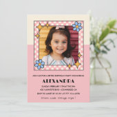 6th誕生日の招待レトロGroovyピンクの花 招待状 (スタンド正面)