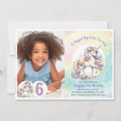 6th ユニコーン テーマ バースデー パステル レインボー 招待状 (正面)