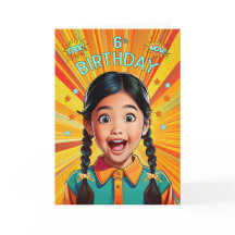 6th Birthday Asian American Girl Pop Art Style