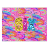 6th Birthday Bright Rainbow Gold Glitter テーブルクロス (正面(横))