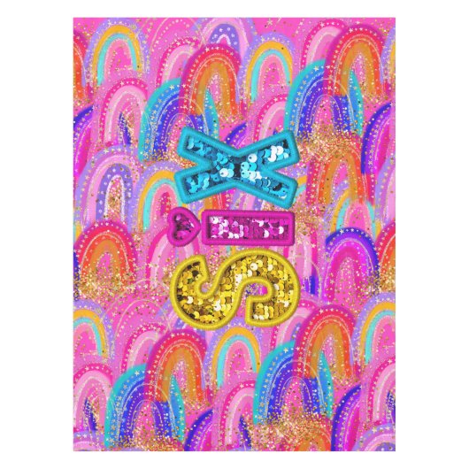 6th Birthday Bright Rainbow Gold Glitter テーブルクロス (正面)