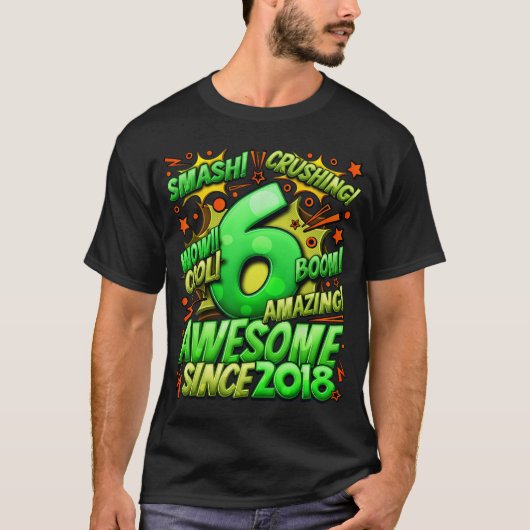 6th Birthday Comic Style Awesome since 2018 6 Year Tシャツ (正面)