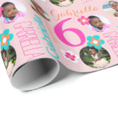 6th birthday flower custom name photos age kids ラッピングペーパー (ロールコーナー)