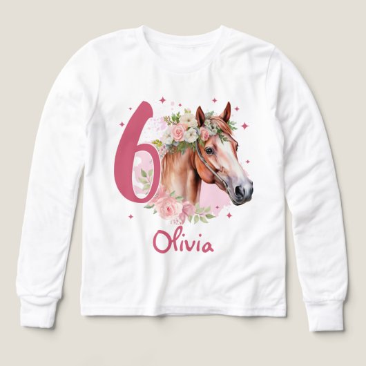 6th Birthday Girl Horse Pastel Pink Six Years (デザイン正面)