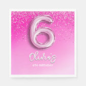 6th Birthday Girl with Pink Ballon Number スタンダードランチョンナプキン (正面)