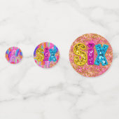 6th Birthday Hot Pink Rainbow Sequin Girl コンフェッティ (正面)