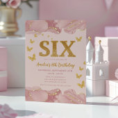 6th Birthday Invitation Pink Gold Glitter Girl 招待状