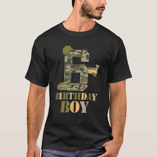 6th Birthday Military Themed Camo Boys 6 Years Old Tシャツ (正面)