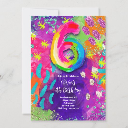 6th Birthday Painting Party 招待状 (正面)
