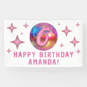 6th Birthday Party金ゴールドピンクグリッターディスコボール 横断幕 (横)