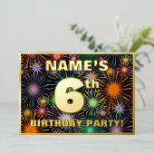 6th Birthday Party —おもしろい、カラフルFireworks Look 箔招待状 (立ち正面)